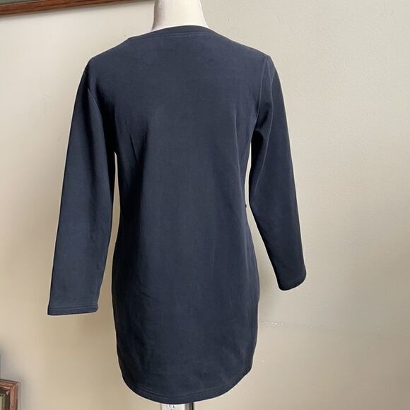 Black Fleece Lined “Unique” Pullover LONG Sweatshirt w/Pockets (Size: Small) - Picture 11 of 12